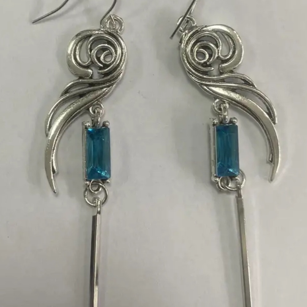 Enchanting Spiral Earrings - Timeless Rectangle blue Zircon Dangle